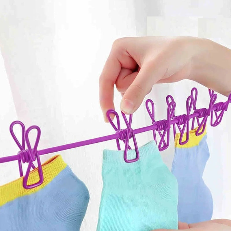Clothes Drying Rope 12 Clips With 2 Hooks