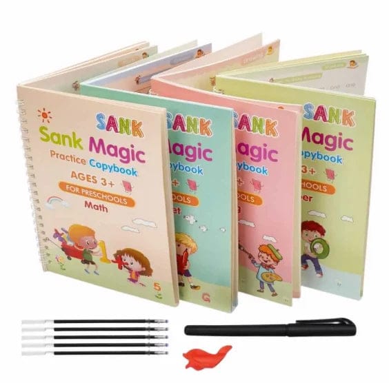 Pack Of 4 Kids Magic Practice Books Kids learning for Home and school with 10 refill pens