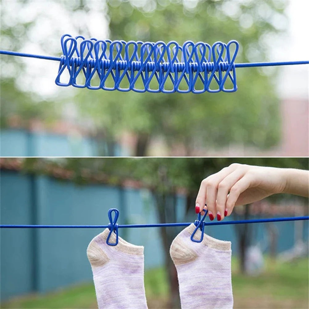 Clothes Drying Rope 12 Clips With 2 Hooks