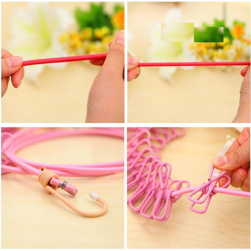 Clothes Drying Rope 12 Clips With 2 Hooks