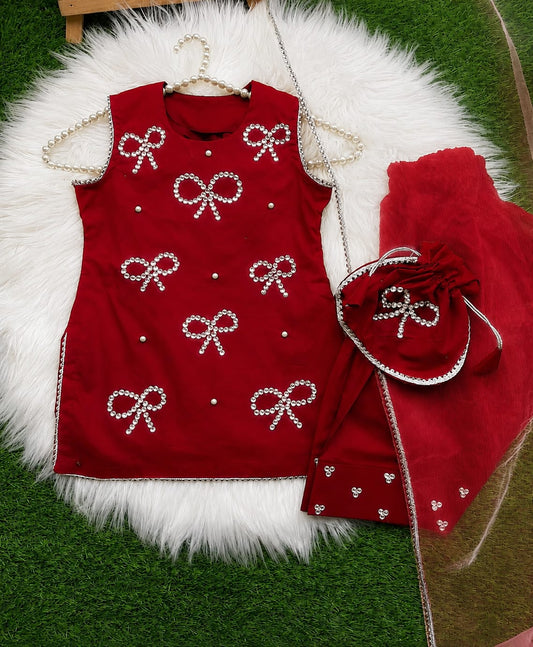 Sequence Bow Dress for Baby girls 4 peice Dress