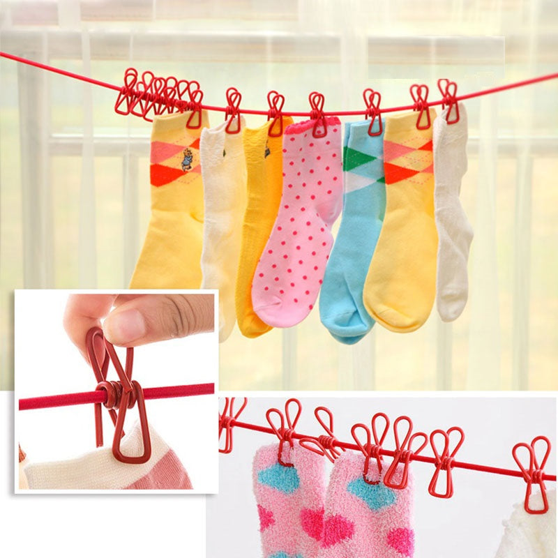 Clothes Drying Rope 12 Clips With 2 Hooks